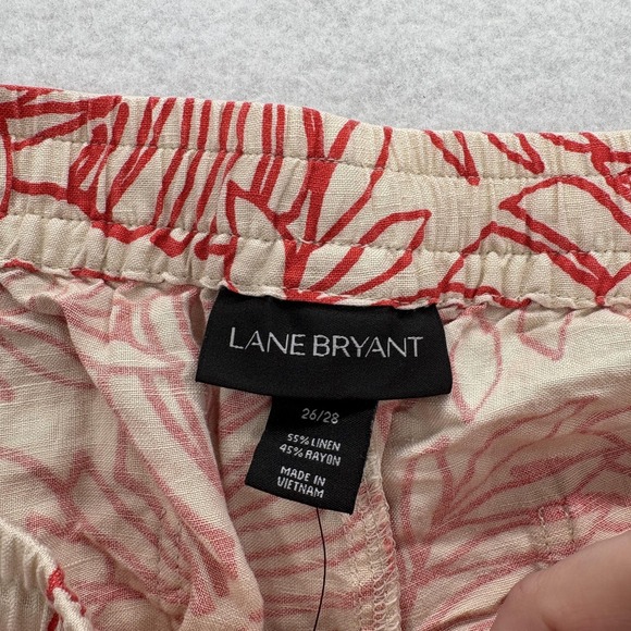 Lane Bryant Pants Womens 26/28 Red Leaf Print Linen Blend Cropped Capri Beach - Picture 3 of 11